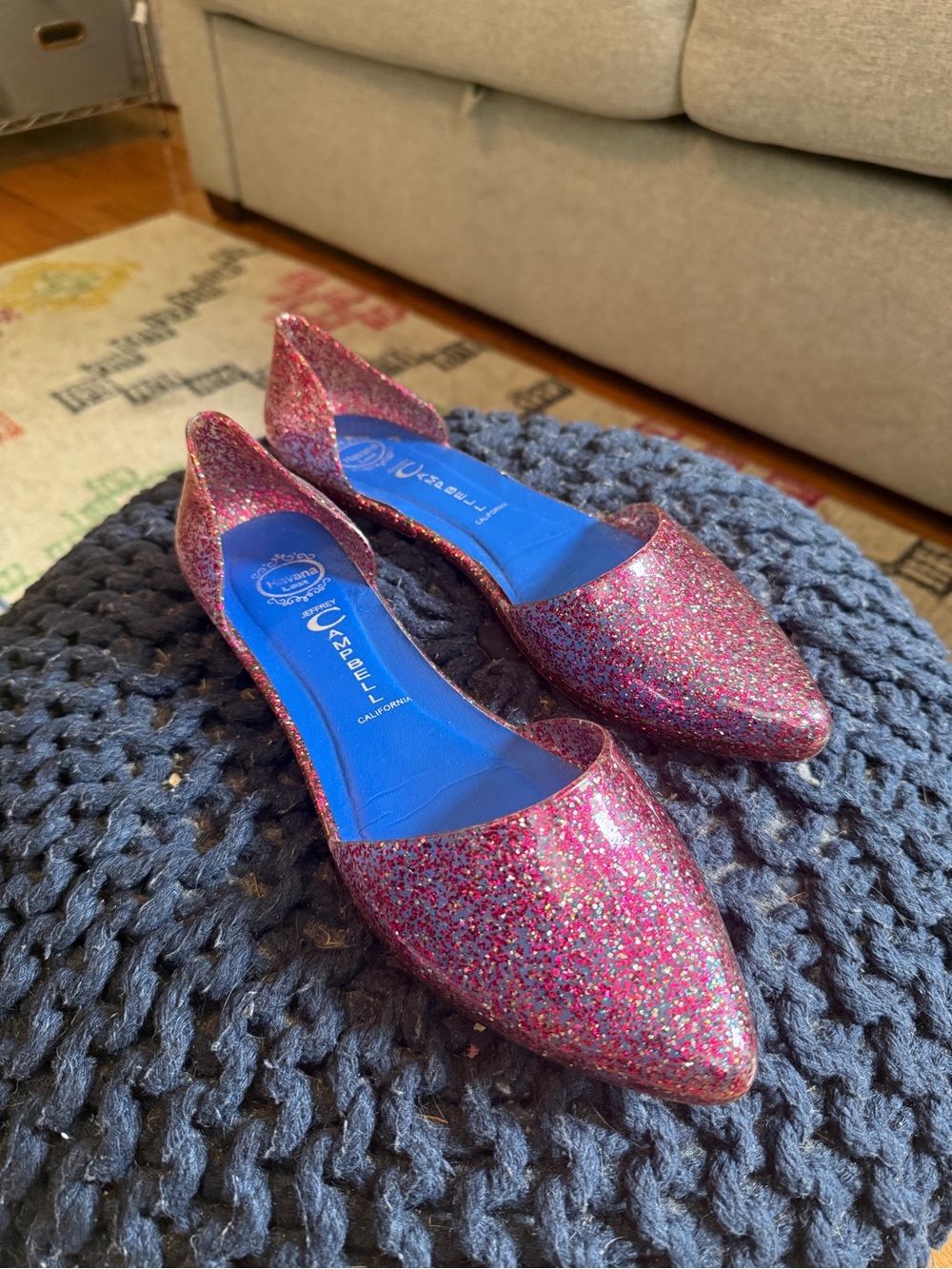 Jeffrey Campbell Pink Glitter Pointed Ballet Flats